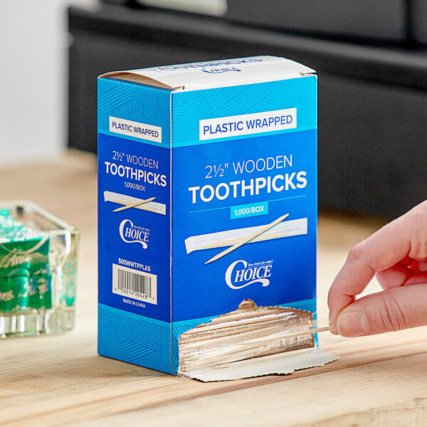 2 1/2" Plain Plastic Wrapped Round Toothpicks in Dispenser Box - 1000/Box