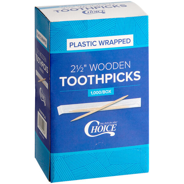 2 1/2" Plain Plastic Wrapped Round Toothpicks in Dispenser Box - 1000/Box