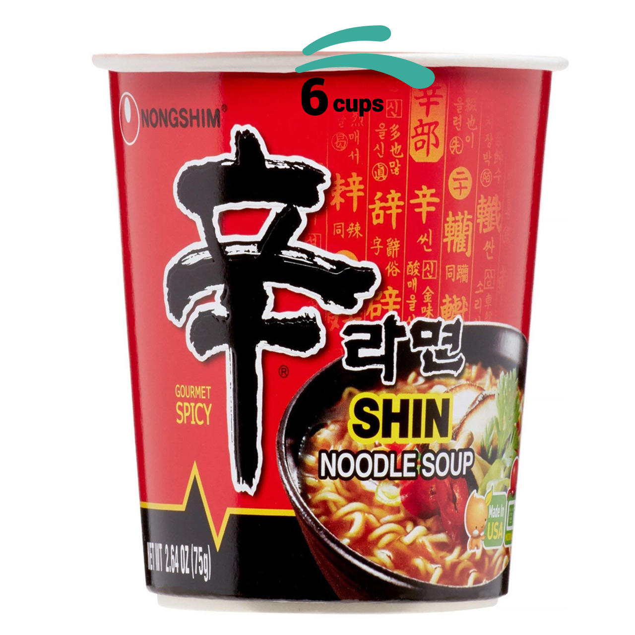 Nongshim Shin Ramyun Spicy Beef Ramen Noodle Soup Cup, 6cups, , 신라면컵