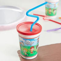 Plastic Kids Cup with Reusable Lid and Curly Straw - 250/Case